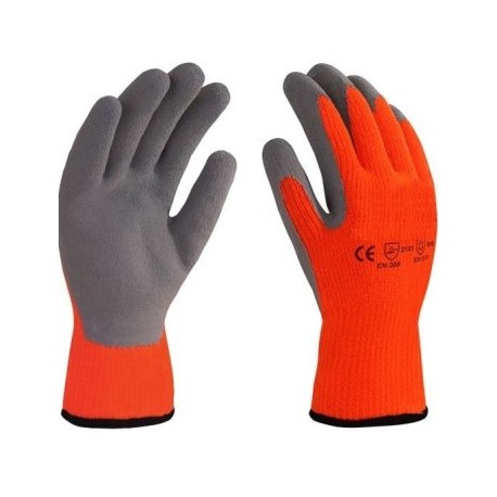 GUANTE DE ACRÍLICO NARANJA RECUBIERTO CON LÁTEX GRIS