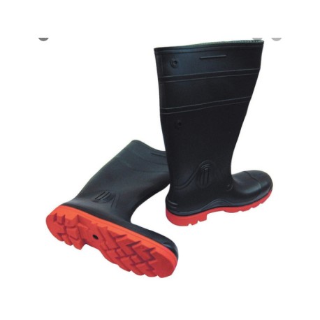 BOTA DE HULE NEGRA SUELA ROJA